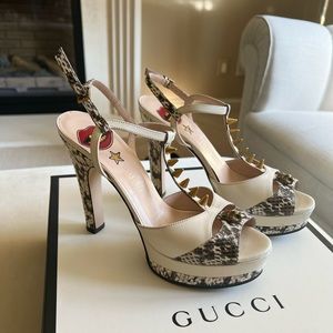 Gucci Elaphe Radiata/Malaga (Tiger and Spikes)  Platform Sandal